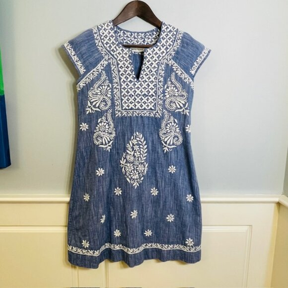 Roller Rabbit 100% Cotton Embroidered Resortwear Dress Cover Up Chambray Blue XS - Picture 2 of 6